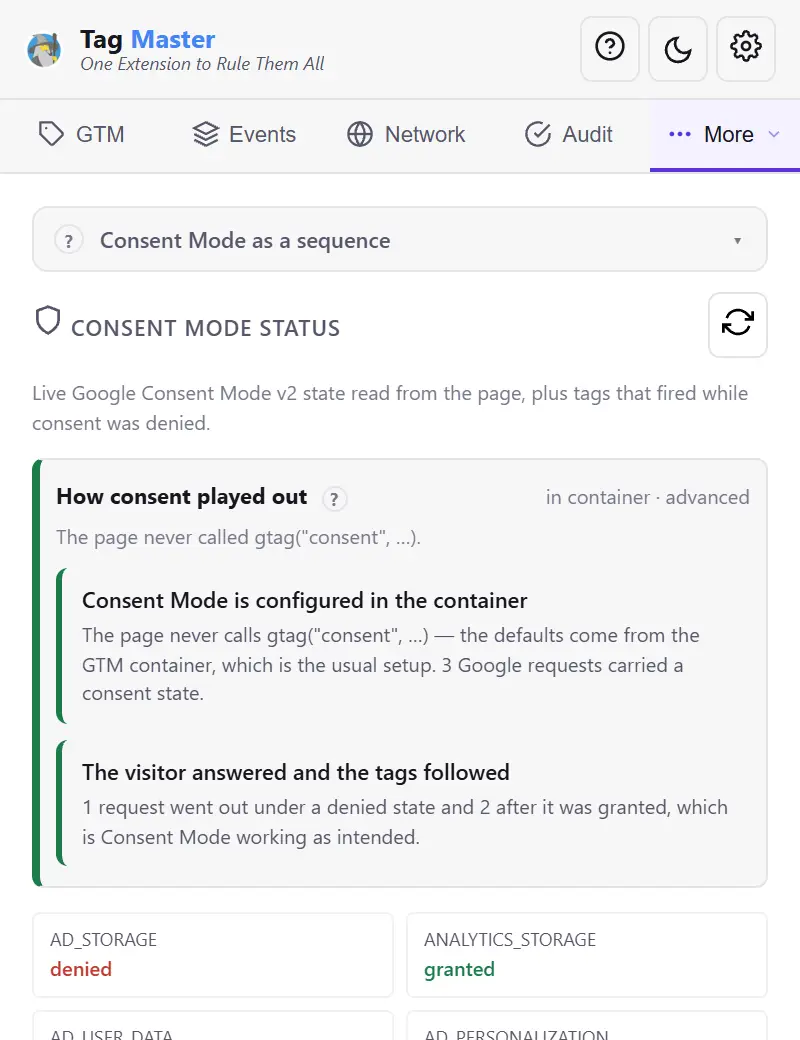 Consent panelinde sırasıyla default ve update çağrıları ve aralarında çıkan istekler